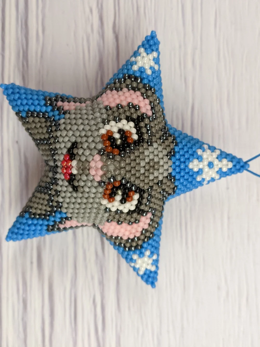 Beaded Star Bunny Ornament in Blue and Gray